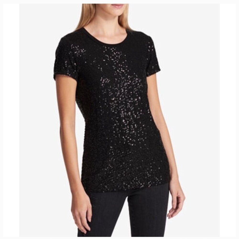 New with tags! Black sequin DKNY shirt, M 6 8 - Picture 3 of 4